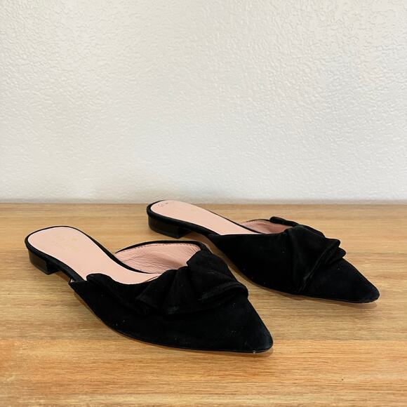 Kate Spade Faryn Black Suede Slip On Ruffle Mules Size 7.5 - Picture 2 of 15